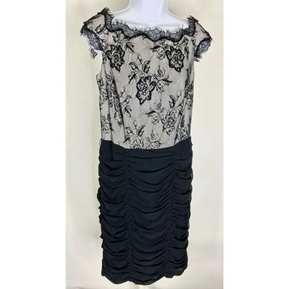 Tadashi Shoji Black & Beige Lace Cocktail Dress 8 - Picture 1 of 7